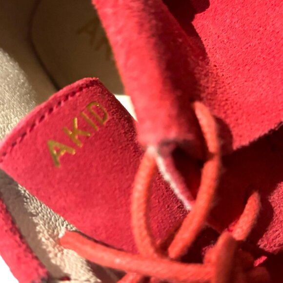 AKID Stone Red Nubuck Leather Moccasin Booties Ankle Boots Fringe A Kid Sz 1 1Y - Picture 10 of 10